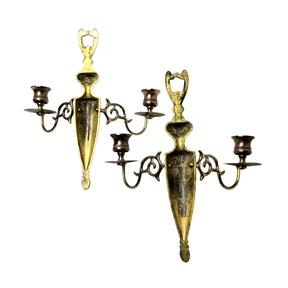 Solid Brass Double Arm Candle Wall Sconces, Set Of 2.